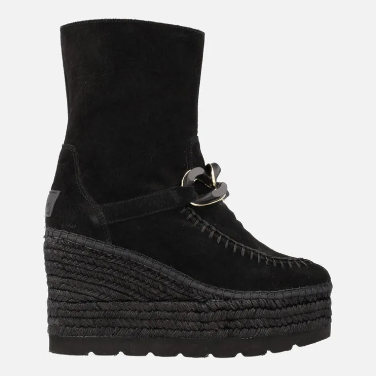 Botas de serraje con adorno de cadena y plataforma de yute