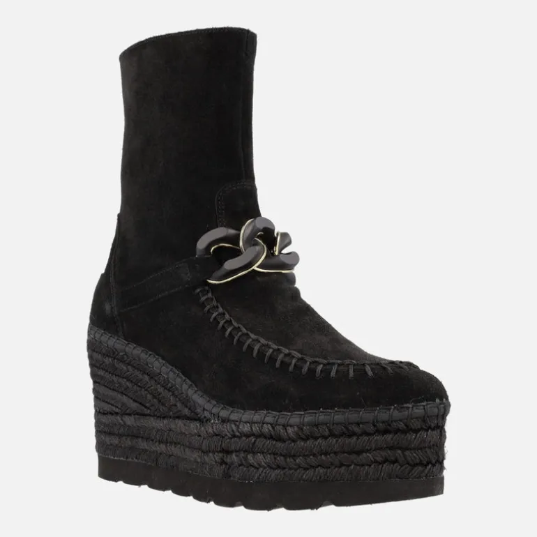 Botas de serraje con adorno de cadena y plataforma de yute