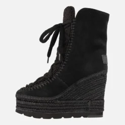 Botas de serraje con cuña alta de yute y pala de borreguillo
