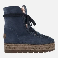 Botas de serraje con pala de pelo y plataforma de yute
