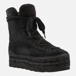 Botas de serraje con pala de pelo y plataforma de yute