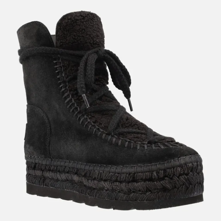 Botas de serraje con pala de pelo y plataforma de yute