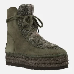 Botas de serraje con pala de pelo y plataforma de yute