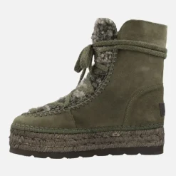 Botas de serraje con pala de pelo y plataforma de yute