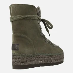 Botas de serraje con pala de pelo y plataforma de yute