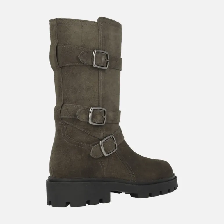 Botas de serraje estilo motero con detalle de tres hebillas Agnes