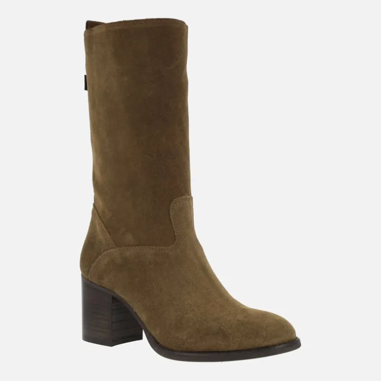 Botas de tacón Dakota de media caña en serraje cuero