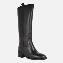 Botas negras de piel con caña alta y tacón bajo Lyra