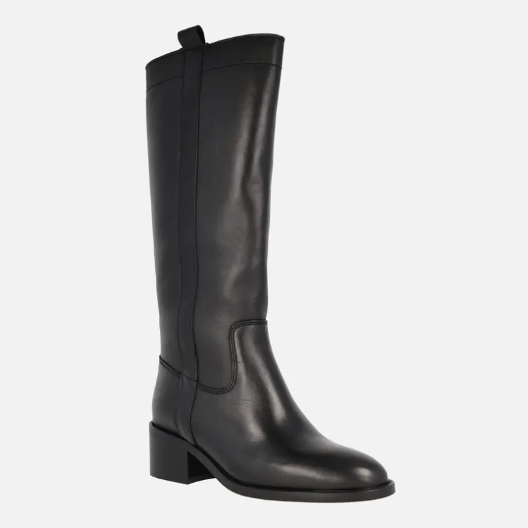 Botas negras de piel con caña alta y tacón bajo Lyra