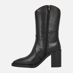 Botas negras de piel con caña baja y tacón alto Camden