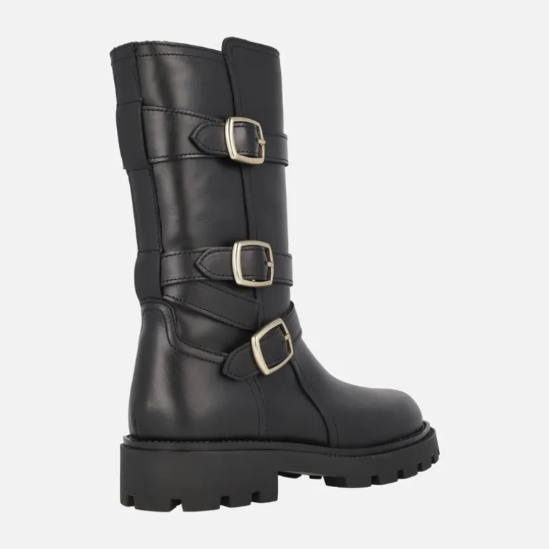 Botas negras de piel estilo motero con detalle de tres hebillas Agnes
