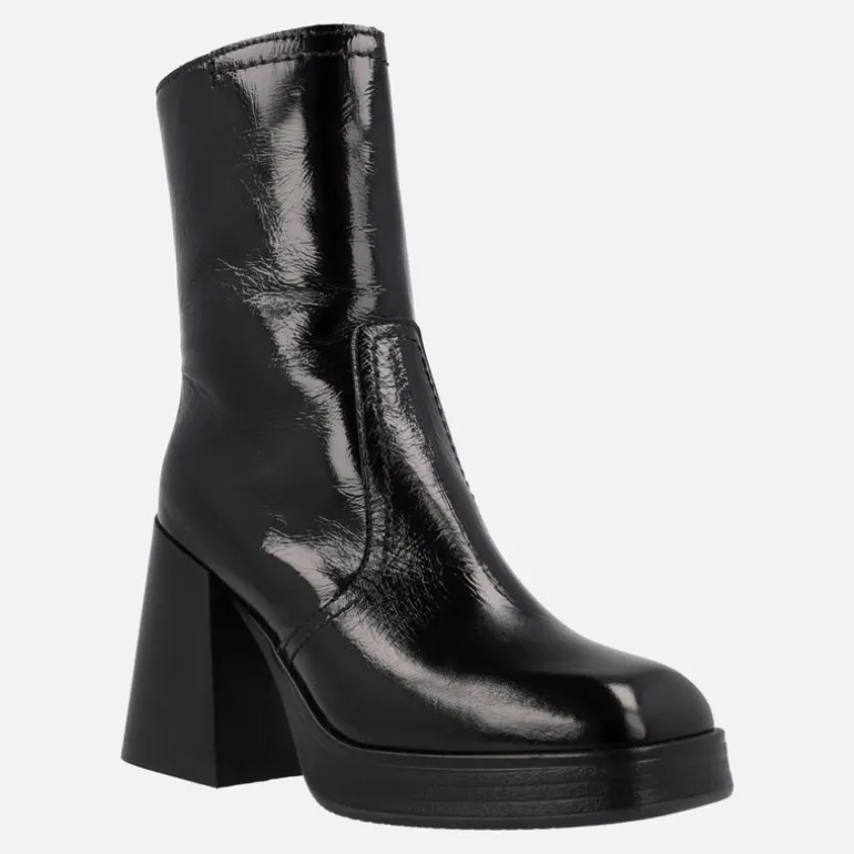 Botines Alpe Retro en charol con tacón alto y plataforma