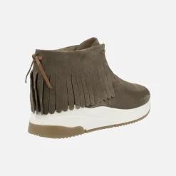 Botines bajos en serraje taupe con flecos