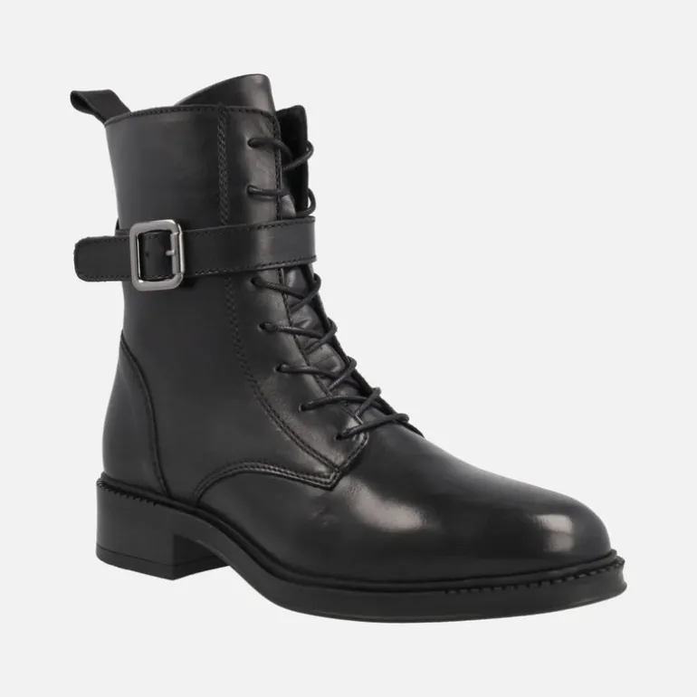 Botines Brisa de cordones en piel negra con hebilla
