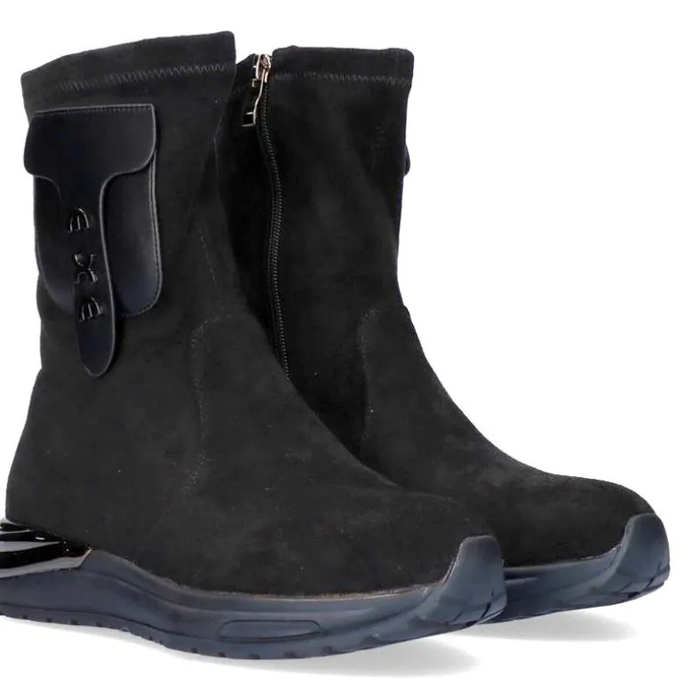 Botines calcetín en serraje negro con bolsillo