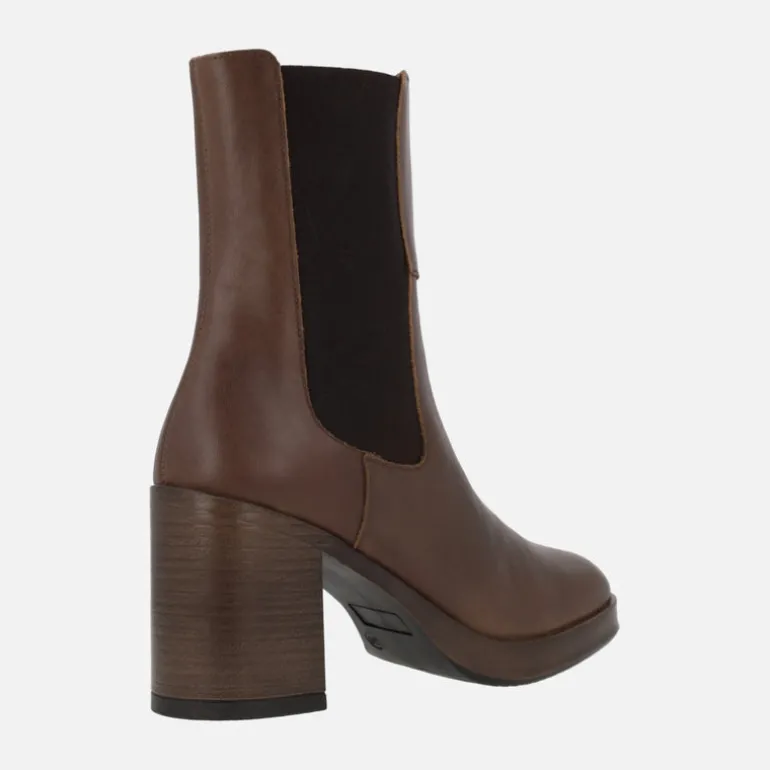 Botines chelsea para mujer en piel cuero con tacón y plataforma