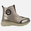 Botines con cremallera frontal en combinado negro y champagne