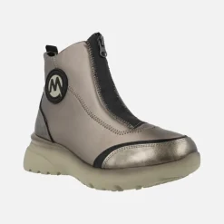 Botines con cremallera frontal en combinado negro y champagne