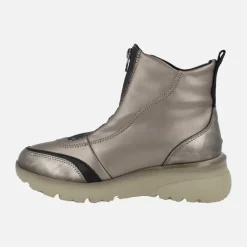 Botines con cremallera frontal en combinado negro y champagne