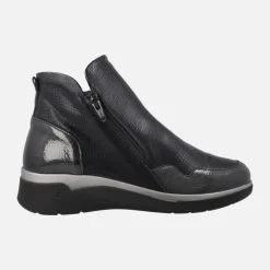 Botines confort en combinado negro con doble cremallera