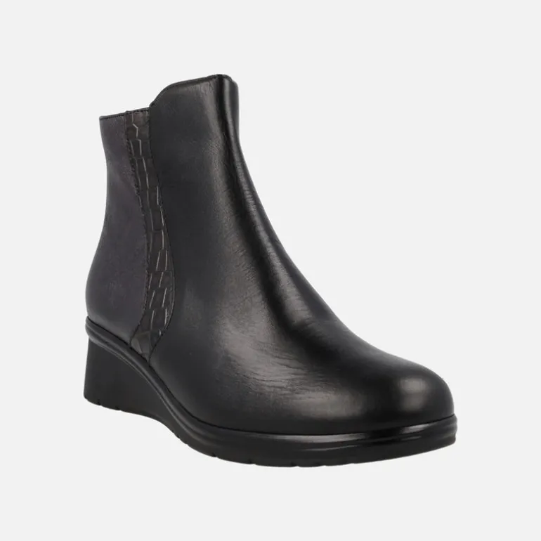 Botines confort en combinado negro con cremallera interior