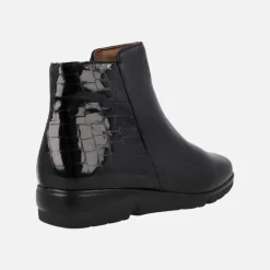 Botines confort en combinado de piel y coco charol negro