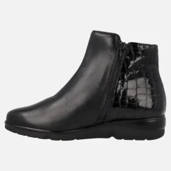 Botines confort en combinado de piel y coco charol negro