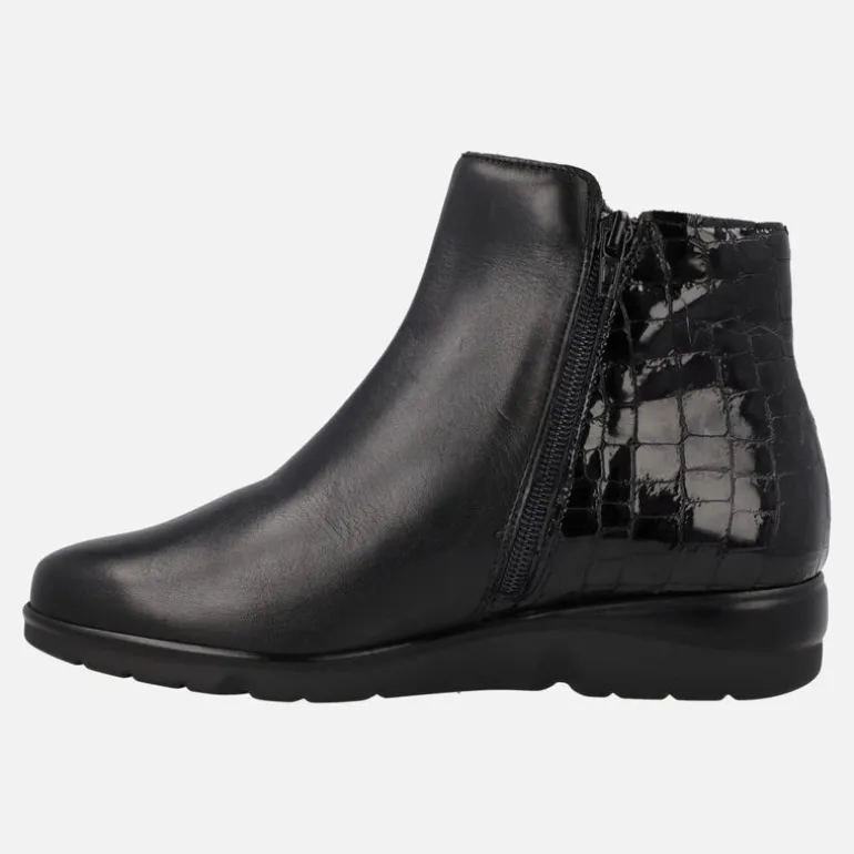 Botines confort en combinado de piel y coco charol negro