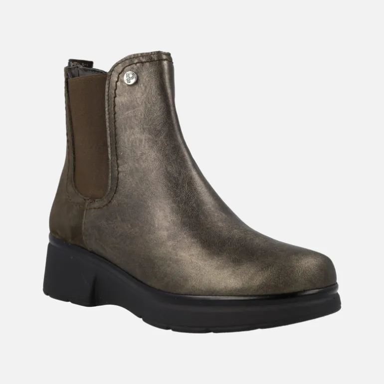 Botines confort en piel metalizada bronce y nobuck marrón