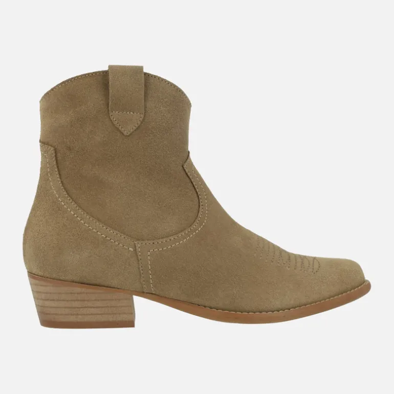 Botines cowboy Caliope en serraje con motivos pespunteados