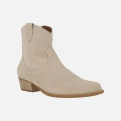 Botines cowboy Caliope en serraje con motivos pespunteados