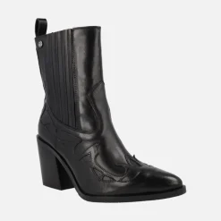 Botines cowboy en piel negra con caña alta y tacones de 8 cms