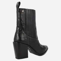 Botines cowboy en piel negra con caña alta y tacones de 8 cms