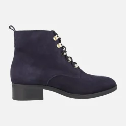 Botines de cordones en serraje azul marino con cremallera lateral