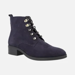Botines de cordones en serraje azul marino con cremallera lateral