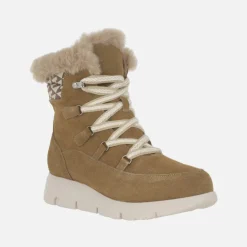 Botines de cordones en serraje camel con collarín de pelo