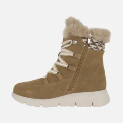 Botines de cordones en serraje camel con collarín de pelo