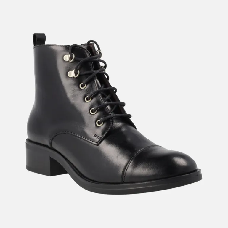 Botines de cordones para mujer en piel negra Funchal