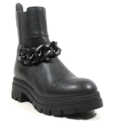 Botines de piel con adorno de cadena para mujer