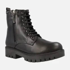 Botines de piel con cordones y cremallera con piso track