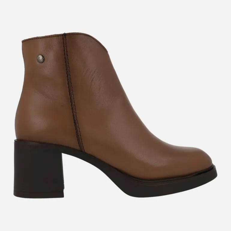 Botines de piel para mujer con tacones anchos y plataforma