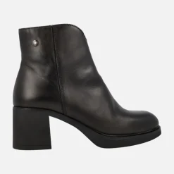 Botines de piel para mujer con tacones anchos y plataforma