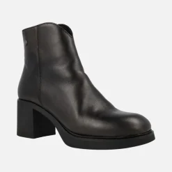 Botines de piel para mujer con tacones anchos y plataforma