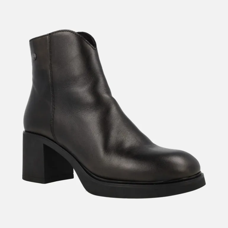Botines de piel para mujer con tacones anchos y plataforma