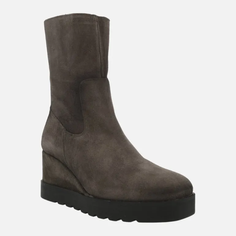 Botines en piel serraje para mujer con cuña y plataforma