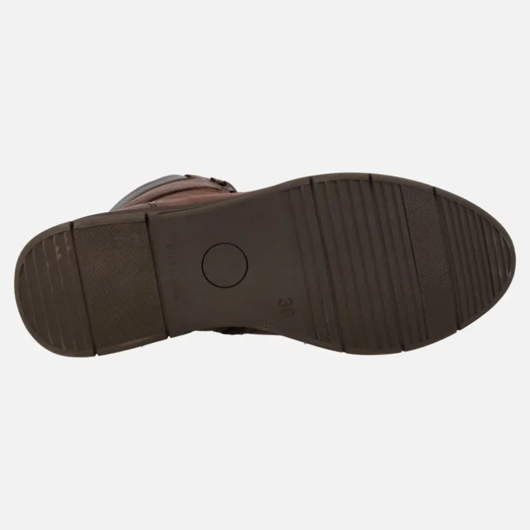 Botines marrones de piel con cordones y cremallera lateral