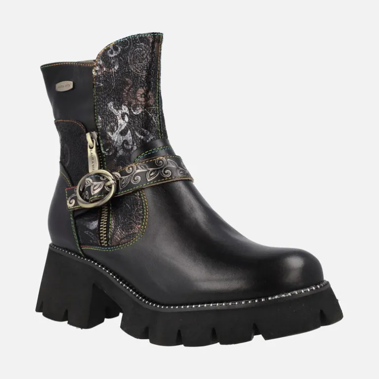 Botines negros con piso track y estampados Omio 03 Noir
