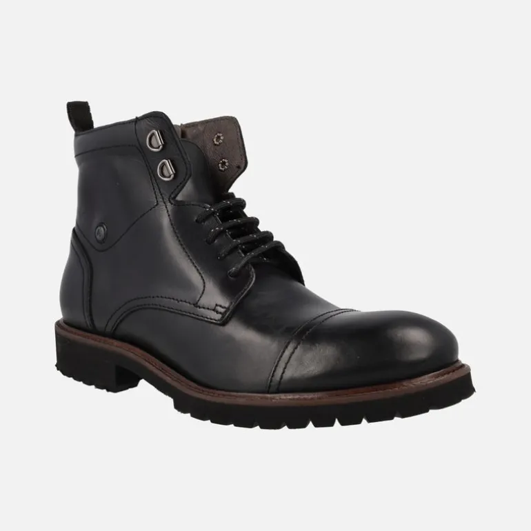 Botines negros de piel con cordones y cremallera para hombre