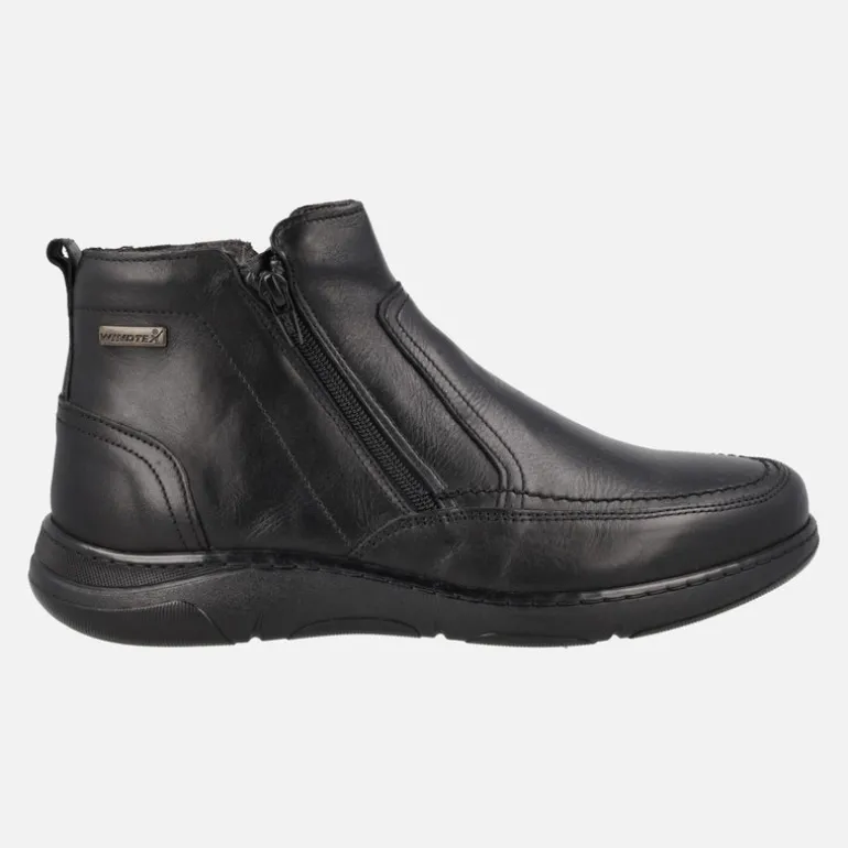 Botines negros de piel para hombre con doble cremallera y membrana Windtex