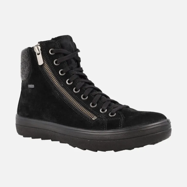 Botines negros de serraje con cordones y membrana Gore-tex